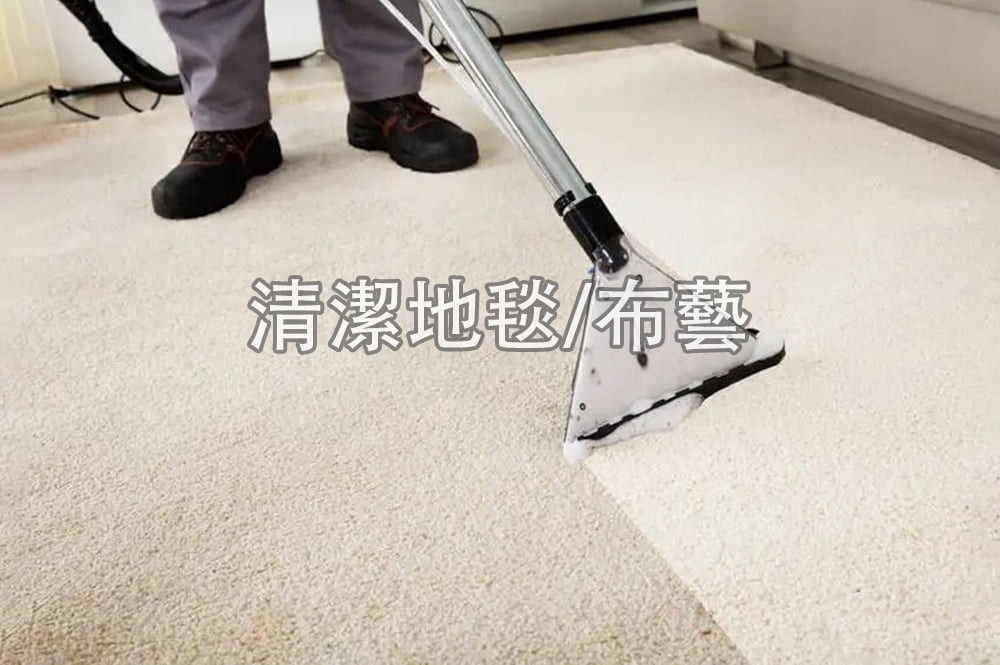 清潔公司員工正在洗地毯((圖中包含文字:清潔地毯/布藝)